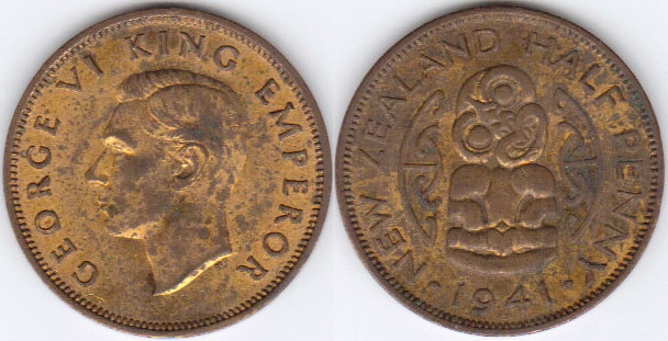 1941 New Zealand Half Penny (aUnc) A000841